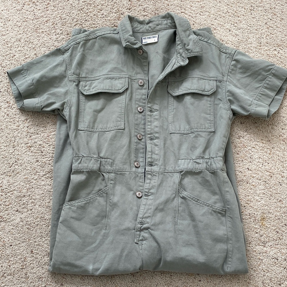 Free People Marci Jumpsuit. L. Washed Army Green.